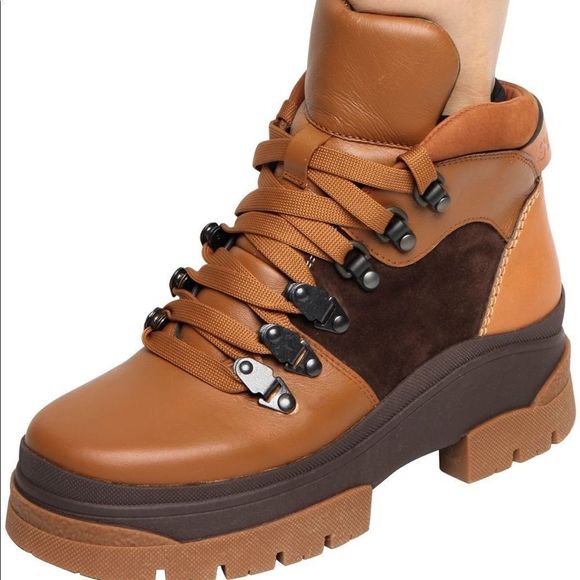 See By Chloe Shoes - SEE BY CHLOÉ 30MM LEATHER & SUEDE HIKING BOOTS